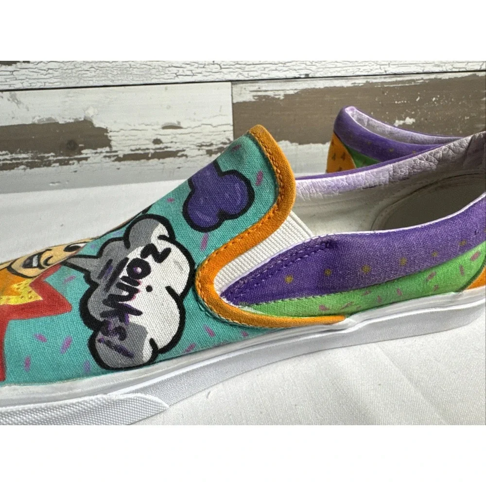Custom Vans Slip-On Shoes Scooby Doo Shaggy‎ Signed Hand Painted Canvas 10.5
